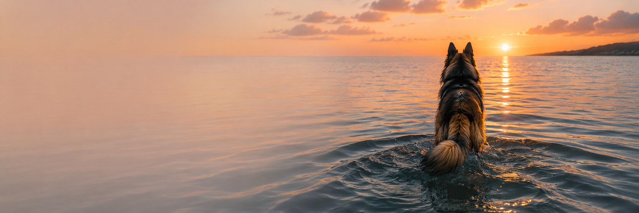 Belgian Tervuren looking toward a Hawaiian sunset over the ocean